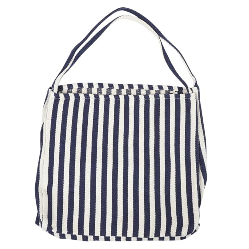 CLISPEED Große Canvas Umhängetasche Damen mit Streifenmuster Leichte Strapazierfähige Schultertasche Geräumige Tote Bag für Schule Reisen und Alltag Blau von CLISPEED