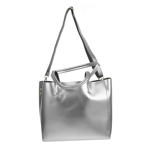 CLISPEED Große Damen Schultertasche aus Langlebigem Spaltleder mit Abnehmbarer Kosmetiktasche Geräumige Handtasche für Alltag und Büro Stilvoller Tote Bag in Silber von CLISPEED