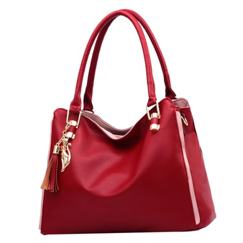 CLISPEED Große Damen Umhängetasche mit Reißverschluss Geräumige Schultertasche für Alltag und Shopping Multifunktionale Tote Bag mit Viel Stauraum Tragbare Handtasche in Elegantem Weinrot von CLISPEED