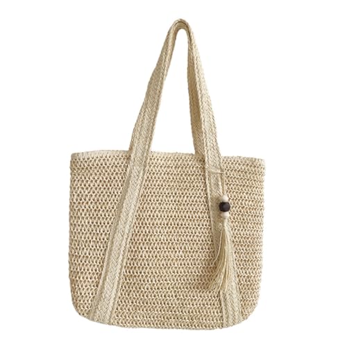 CLISPEED Große Geflochtene Strandtasche Damen Leichte Korbtasche Schultertasche Vielseitig Tragbar Robust für Urlaub Reisen Einkaufen und Alltag von CLISPEED