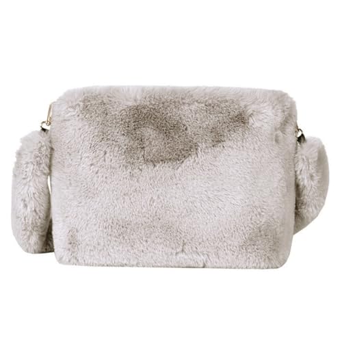 CLISPEED Große Kapazität Plüsch Schultertasche Damen Umhängetasche Flauschige Teddyfell Tasche Elegante Messenger Bag Für Alltag Shopping Reise von CLISPEED