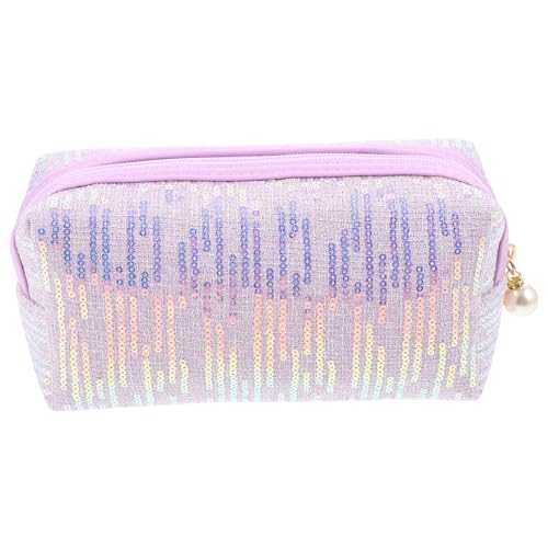 CLISPEED Kosmetiktasche Glitzer Pailletten Kulturbeutel Organizer Für Damen Tragbare Reißverschlusstasche in Violett Schminktasche Für Reisen Und Alltag von CLISPEED