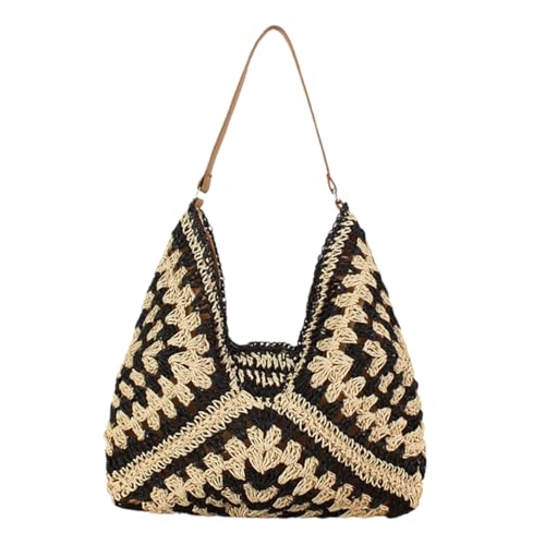 CLISPEED Große Woven Hobo Bag Damen Sommer Strandtasche Papierseil Gewebte Tote Handtasche Leicht Viel Stauraum Für Urlaub Arbeit Alltag von CLISPEED