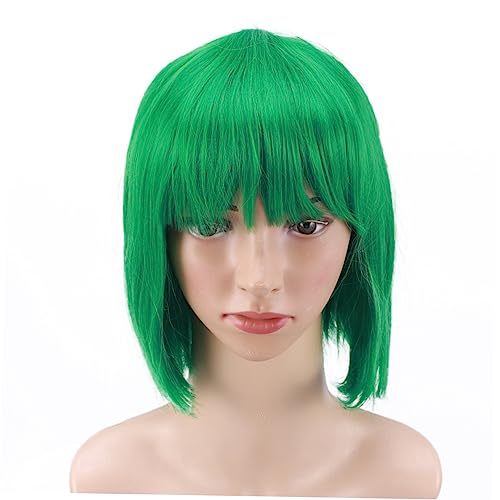 CLISPEED Frauen Kurze Grüne Perücke Synthetische Haarperücke Mit Geraden Frisuren Und Neat Für Cosplay Und Partys Leicht Zu Tragen Und Pflegeleicht Hautfreundlich von CLISPEED