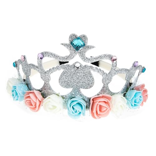 CLISPEED Haarband Krone mit Strass und Netzstoff Silbernes Geburtstags Haarschmuck für Mädchen Süßes Robustes Kopfbedeckung für Fest und Fotos von CLISPEED