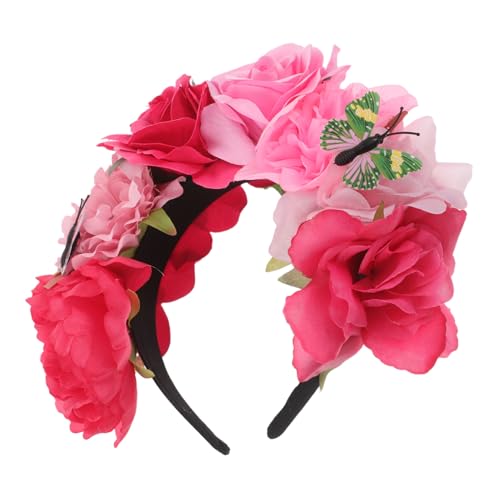 CLISPEED Halloween Blumen Schmetterling Haarreif mit Künstlichen Blumen und Farbenfrohen Schmetterlingen Leichter Bequemer Mexikanischer Kopfschmuck für Damen Vielseitig für Halloween Party von CLISPEED