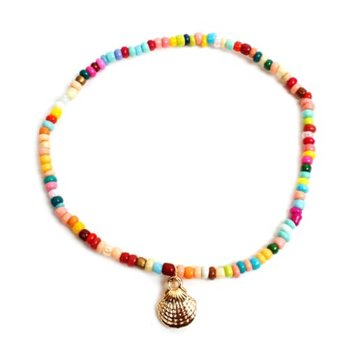 CLISPEED Handgefertigte Bunte Fußkette mit Muschelanhänger Langlebige Legierung und Perlen Strand Accessoire für Damen Modisches Beach Anklet Schmuckstück für Urlaub und Alltag von CLISPEED