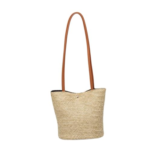 CLISPEED Handgefertigte Damen Stroh Eimer Tasche Schultertasche Sommer Strandtasche Geflochtene Umhängetasche Leicht Reise Alltags Tasche Braun von CLISPEED