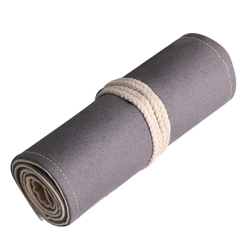 CLISPEED Handgefertigte Graue Canvas Stifterolle mit Fächern Großer Kapazität Tragbares Rollmäppchen für Bleistifte Marker und Stifte Praktischer Stiftehalter für Künstler und Zeichner von CLISPEED