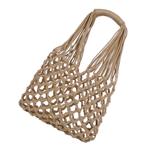 CLISPEED Handgefertigte Handgewebte Strandtasche aus Langlebigem Baumwollseil Hohl Gestaltete Schultertasche für Damen Modische Umhängetasche für Alltag und Urlaub von CLISPEED