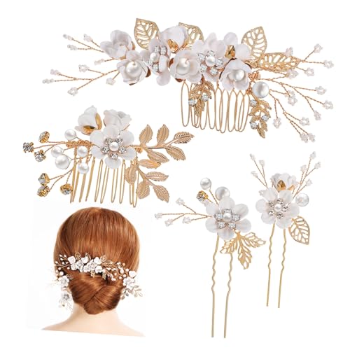 CLISPEED Handgefertigte Perlen Haarsteckkämme Teiliges U Förmige Blumen Haarnadeln Brautschmuck mit Strasssteinen für Hochzeiten Partys und Festliche Anlässe von CLISPEED