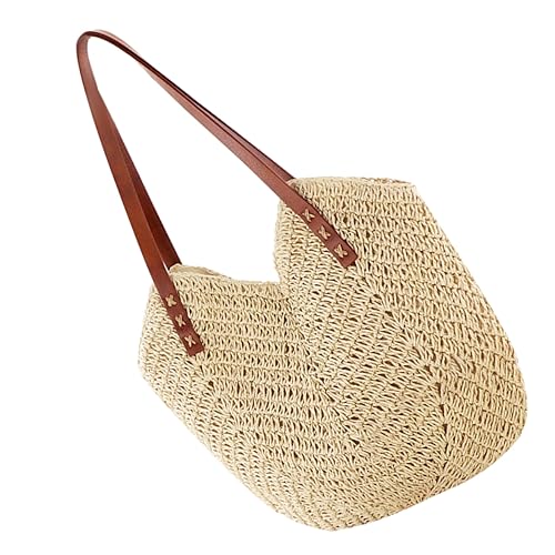 CLISPEED Handgefertigte Strohtasche für Damen Stilvolle Schultertasche für Sommer Strand Urlaub Vielseitig Einsetzbar Strapazierfähige und Leichte Umhängetasche Handgewebtem Material von CLISPEED
