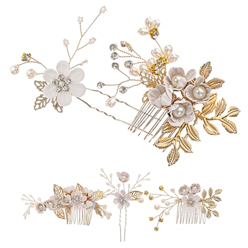 CLISPEED Handgefertigtes Perlen blumen Braut Haarschmuck Hochzeit Haarkamm Stecken für Damen und Mädchen Vintage Stil Braut Haarschmuck mit Elegantem Kopfschmuck von CLISPEED