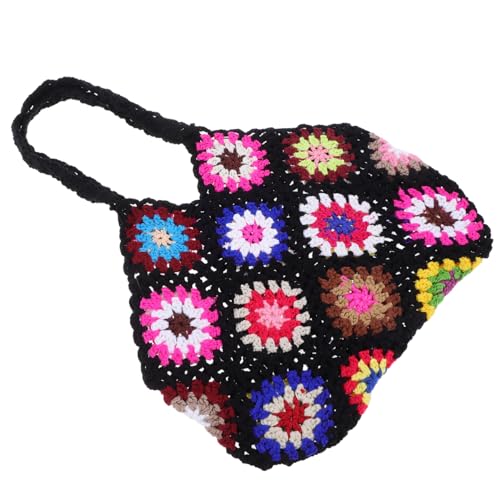 CLISPEED Handgehäkelte Schultertasche Damen Großer Kapazität Ethno stil Sommer Strandtasche Alltagstasche Schwarz Handgefertigte Gehäkelte Tote für Urlaub Reise Freizeit von CLISPEED