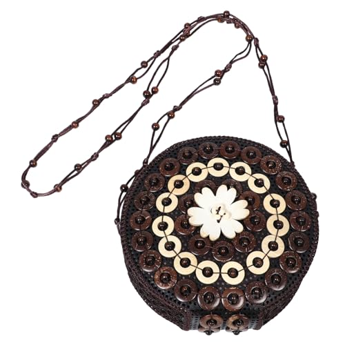 CLISPEED Handgewebte Boho Crossbody Bag mit Kokosnussschale Gehäkelte Umhängetasche Leichte Mädchen-handytasche Praktisches Portemonnaie für Kosmetik Ohrhörer Münzen und Karten von CLISPEED