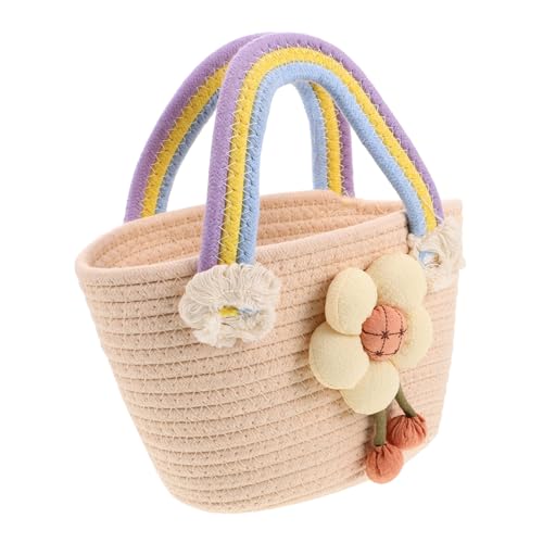 CLISPEED Handgewebte Bunte Strandtasche Damen Baumwollseil Shopper Leichte Umhängetasche Freizeit Urlaubstasche Modische Handgefertigte Tote Bag für Strand und Alltag von CLISPEED
