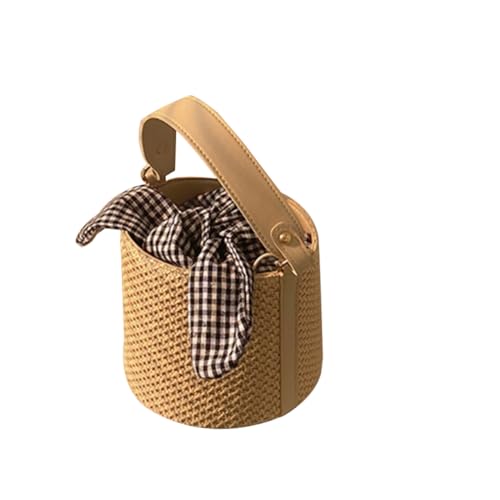 CLISPEED Handgewebte Damen Schultertasche mit Schleifenmuster Modische Strohtasche für Strandurlaub Vielseitige Crossbody Bucket Bag für Sommer Freizeit und Party von CLISPEED