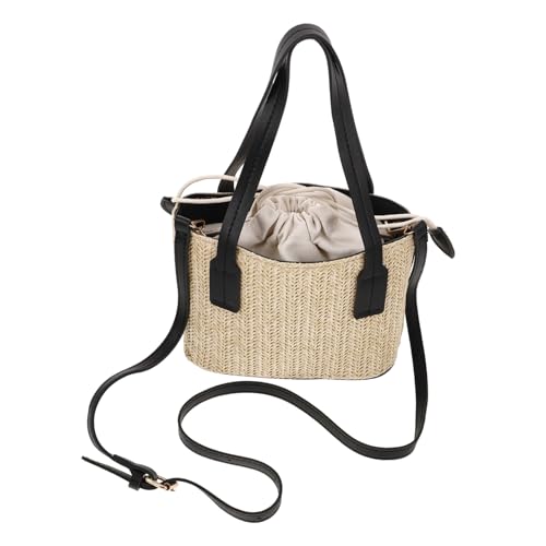 CLISPEED Handgewebte Strohtasche Damen Stilvolle Umhängetasche für Strand Freizeit Vielseitig Einsetzbar mit Verstellbarem Schultergurt für Alltag und Reisen von CLISPEED