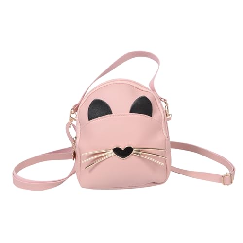 CLISPEED Handtasche Mädchen PU Umhängetasche Verstellbarer Riemen Niedliche Katzen Design Tragbare Mini Schultertasche Rosa für Alltag und Reisen von CLISPEED