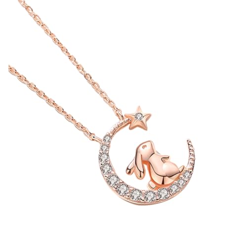 CLISPEED Hasen Halskette mit Funkelnden Kristallen Zierliche Mond Stern Anhänger Niedliche Tier Kette für Mädchen Modischer Schmuck für Alltag und Party von CLISPEED