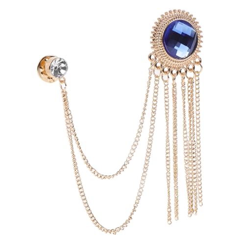 CLISPEED Herren Brosche mit Goldener Metallkette Vintage Schmuck Anstecknadel mit Blauer Quaste Dekorative Kleidung Brosche für Anzug und Sweater Eleganter Brustpin für Besondere Anlässe von CLISPEED