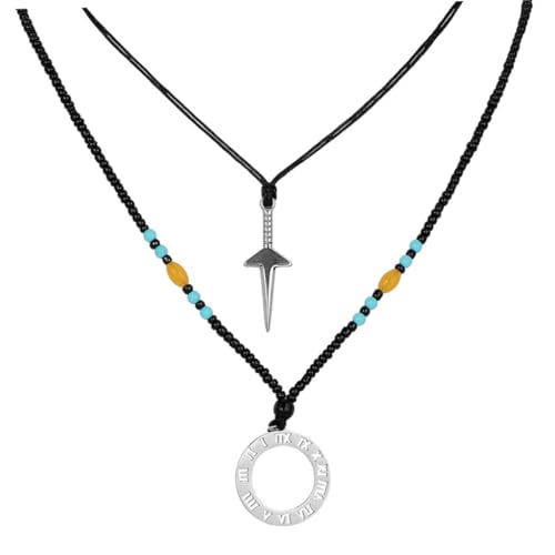 CLISPEED Herren Kette mit Buchstaben und Perlen Doppellagige Halskette mit Anhänger Hip Hop Schmuck Langlebig Modisch Vielseitig für Männer von CLISPEED