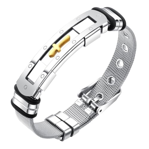 CLISPEED Herren Kettenarmband aus Titanstahl Verstellbares Netzarmband mit Kreuz Design Robustes Metallarmband für Alltag Strandpartys Geburtstage Langlebiges Modeschmuck von CLISPEED