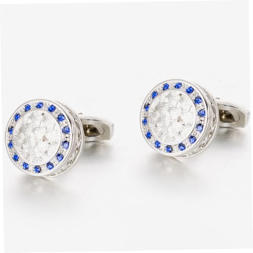 CLISPEED Herren Manschettenknöpfe Blau Glanz Rund Elegant Business Anzug Ersatz Knöpfe Für Hemd Hochzeit Smoking Accessoire von CLISPEED