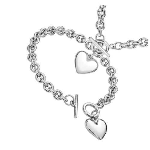 CLISPEED Herz Anhänger Schmuckset Punk Halskette und Armband Robuster Grober Kettenlook Hautfreundlich Langlebig Vielseitig Kombinierbar für Frauen und Mädchen zu Festen und Besonderen von CLISPEED