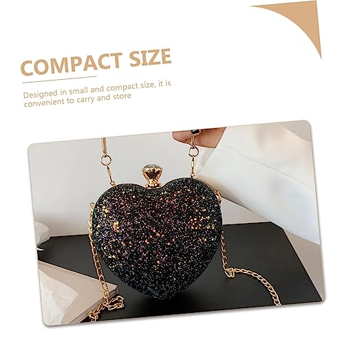 CLISPEED Herzförmige Umhängetasche mit Pailletten Kleine Stilvolle Abendtasche für Damen Strapazierfähige Handtasche für Hochzeit Party und Festliche Anlässe Schwarz von CLISPEED