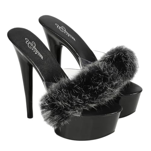 CLISPEED High Heeled Sandals mit Flauschiger Dekoration Spitze Zehen Modische Damen Sommerschuhe Bequeme Sohle Einfach Anzuziehen Eleganter Look für Frauen und Geschenkidee von CLISPEED