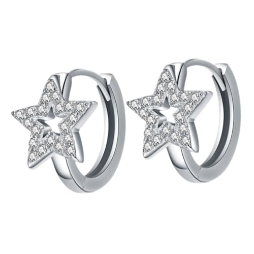 CLISPEED Hohlstern Creolen aus Silber Robuste Stern Ohrringe für Damen und Teenager Ohrreifen Langlebiger Schmuck für Hochzeit Geburtstag und Alltag von CLISPEED