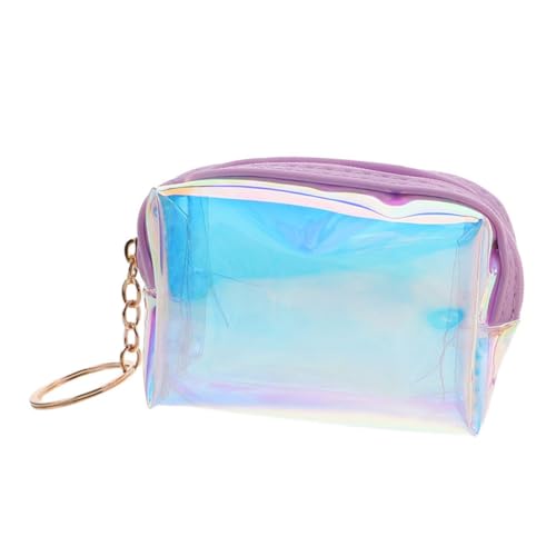 CLISPEED Holografische Transparente Mädchen Geldbörse mit Schlüsselanhänger Mini Münzfach Portemonnaie für Teen Modische Klare Tasche für Münzen und Karten Praktisches Tragbares Accessoire von CLISPEED