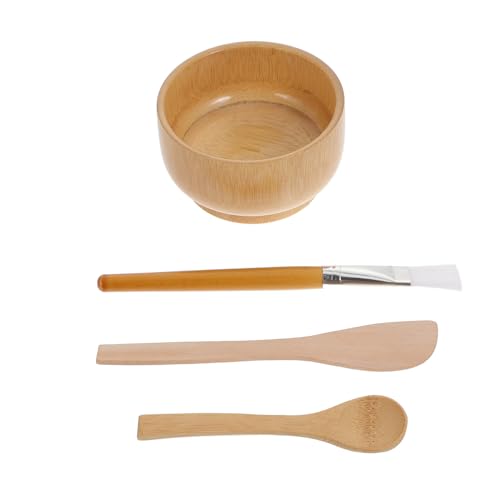 CLISPEED Holz Gesichtsmaske Teilig DIY Hautpflege Werkzeug Wiederverwendbar Stabil Sicher für Zuhause und Salon mit Mischschale und Maskenpinsel für Individuelle Beauty Anwendungen von CLISPEED
