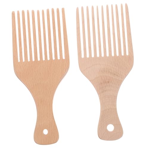CLISPEED Holzkamm Afro Pick Haarstyling Tool Breiter Flacher Holzhaarkamm Antistatisch Langlebig Ergonomischer Griff für Lockiges Haar Männer und Frauen Handlich und Leicht Natürliche von CLISPEED