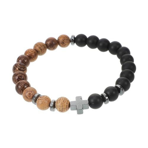 CLISPEED Holzperlen Armband mit Kreuz Mattierte Naturholz Perlen Modisches Herren und Damen Schmuckstück Verstellbares Elegantes Wrist Bracelet für Alltag und Festlichkeiten von CLISPEED