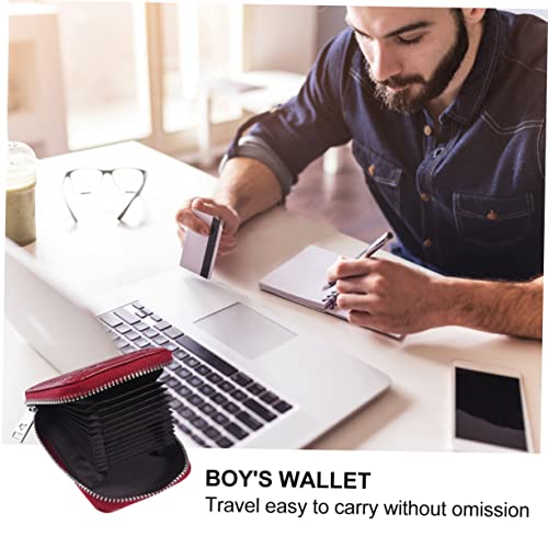 CLISPEED Kartenetui mit Reißverschluss für Herren Mehrfache Kartenfächer Schlankes Portemonnaie mit Fronttasche Weinrot Langlebig Kompakt und Vielseitig für Ausweise Kredit und Buskarten von CLISPEED