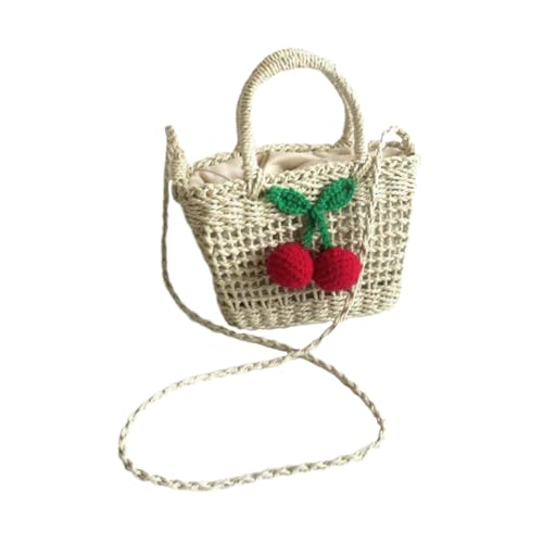 CLISPEED Kinderhandtasche aus Handgewebtem Stroh Robuste Langlebige Umhängetasche für Mädchen Praktische Aufbewahrungstasche für Urlaub und Strand Stilvolles Beige Geflochtenes Design von CLISPEED
