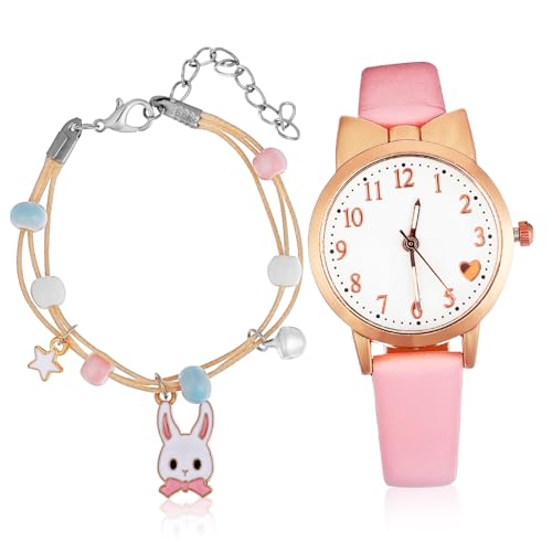 CLISPEED Kinderuhr Für Mädchen Mit Kaninchenanhänger Einfaches Zifferblattdesign Pu-armband Zeitlehre Für Kleinkinder Passend Als Geschenk Für Junge Mädchen von CLISPEED