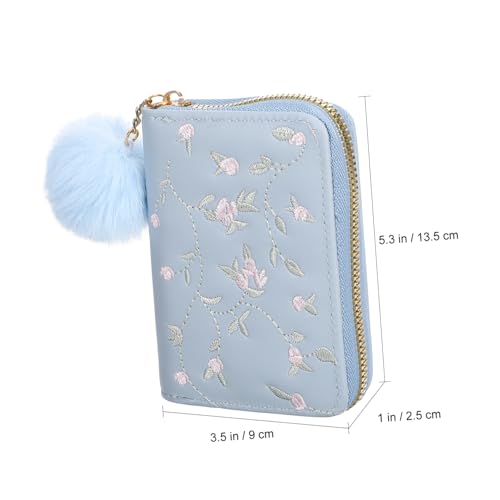 CLISPEED Kleine Damen Geldbörse aus PU mit Blumenstickerei Schlankes Portemonnaie mit Reißverschluss Mini Münzbörse Kartenhalter mit Mehreren Fächern Handliche Clutch für Frauen von CLISPEED