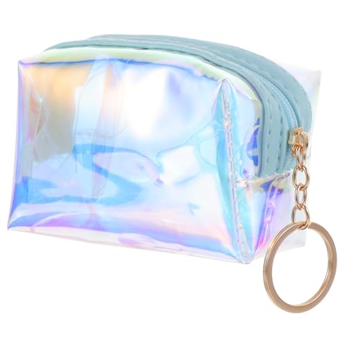 CLISPEED Kleine Damen Münzgeldbörse mit Schlüsselanhänger Transparenter Blauer PVC Geldbeutel für Teenager Kompakte Brieftasche für Karten Münzen und Bargeld Robust und Vielseitig für von CLISPEED