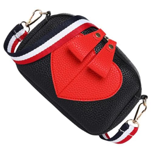 CLISPEED Kleine Damen Schultertasche mit Herz Design PU Crossbody Bag für Handy und Geldbörse Praktische Umhängetasche für Party Alltag und Modische Mädchen Tasche in Schwarz von CLISPEED