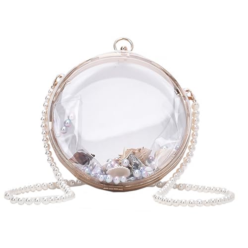 CLISPEED Kleine Kugelförmige Umhängetasche mit Perlenkette Transparente Crossbody Bag Modisch und Praktisch für Damen Geeignet für Strand Shopping und Alltag Stilvoller Schulterbeutel von CLISPEED
