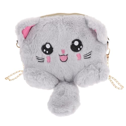 CLISPEED Kleine Plüsch Damen Handtasche Katzenmotiv Tragbare Umhängetasche Schultertasche mit Stylischem Riemen und Großem Fassungsvermögen Angenehm und Bequem für Alltag und Geschenk von CLISPEED