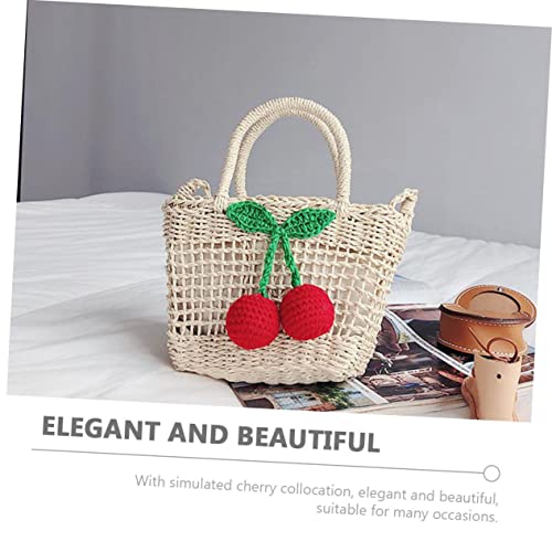 CLISPEED Kleine Strohtasche für Mädchen Süße Umhängetasche mit Kirschen Handgefertigte Rattan Handtasche für Alltag Party und Freizeit Leichte Crossbody Tasche Beige von CLISPEED