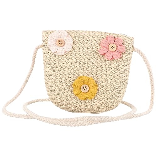 CLISPEED Kleiner Mädchen Strohtasche Handgewebte Umhängetasche für Mädchen Süße Sommer Schultertasche Leichte Mini Tasche mit Blumenmuster für Strand Einkaufen und Freizeit Zufällige Farbe von CLISPEED