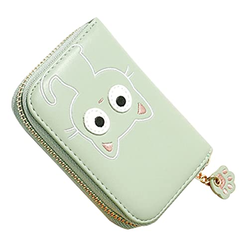 CLISPEED Kleines Katzen Geldbörsenetui PU Kompakte Geldbörse mit Münzfach und Kartenhaltern für Damen für Kreditkarten Id Karten und Grün von CLISPEED