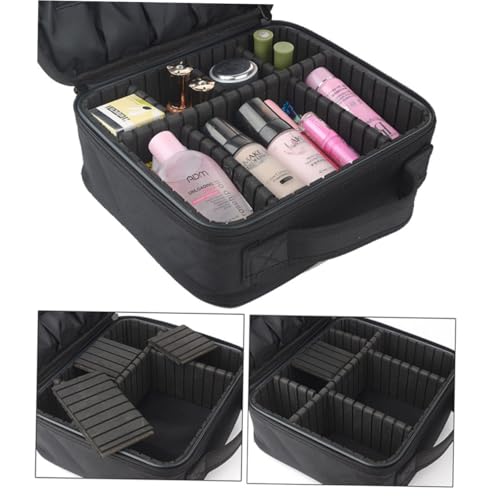 CLISPEED Kosmetikkoffer Klein Schwarz mit Verstellbaren Trennwänden und Pinselaufbewahrung für Reisen und Make Up Organizer von CLISPEED