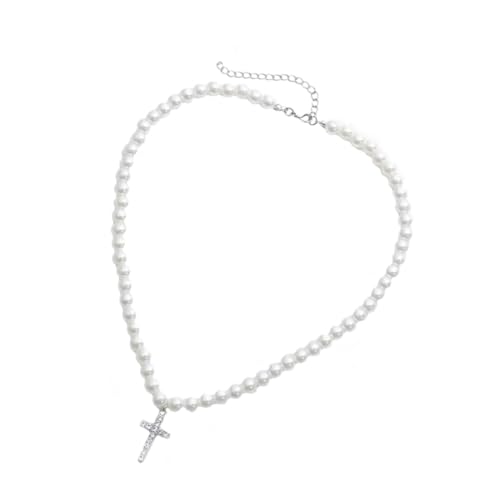 CLISPEED Kreuzkette Damen mit Perlenanhänger Zarte Halskette mit Perlen Leichte Clavicle Chain Eleganter Schmuck für Frauen Hautfreundlich und Vielseitig Kombinierbar CLISPEED Kreuzkette Damen mit Perlenanhänger Zarte Halskette mit Perlen Leichte Clavicle Chain Eleganter Schmuck für Frauen Hautfreundlich und Vielseitig Kombinierbar von CLISPEED