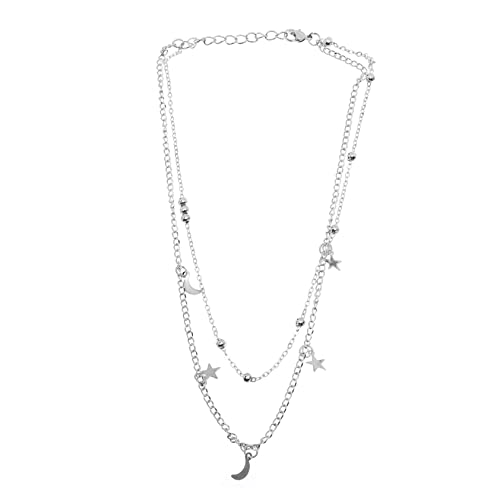 CLISPEED Mond Und Stern Halskette Aus Legierung Mond Charm Choker Mit Stern Baumeln Doppelschicht Schlüsselbein Kette Für Alltag von CLISPEED